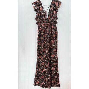 Madewell Floral Print Jumpsuit Ruffle‎ Sleeve V Neck Women's Size Small